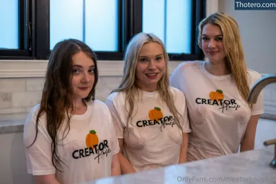 creatorhouseof - three women in white shirts standing in front of a sink