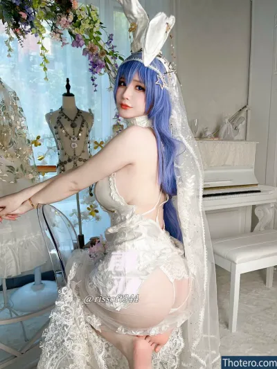 rissoft_ - dressed in a white wedding dress and bunny ears