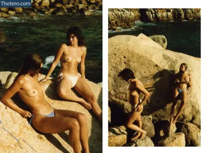 Sierrabravee - two pictures of a woman in a bikini sitting on a rock