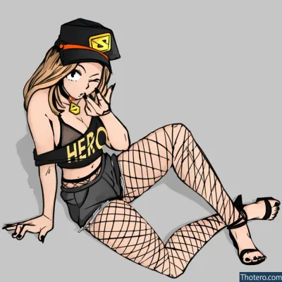 Boku No Hero Academia - cartoon girl in a black top and fishnet stockings smoking a cigarette